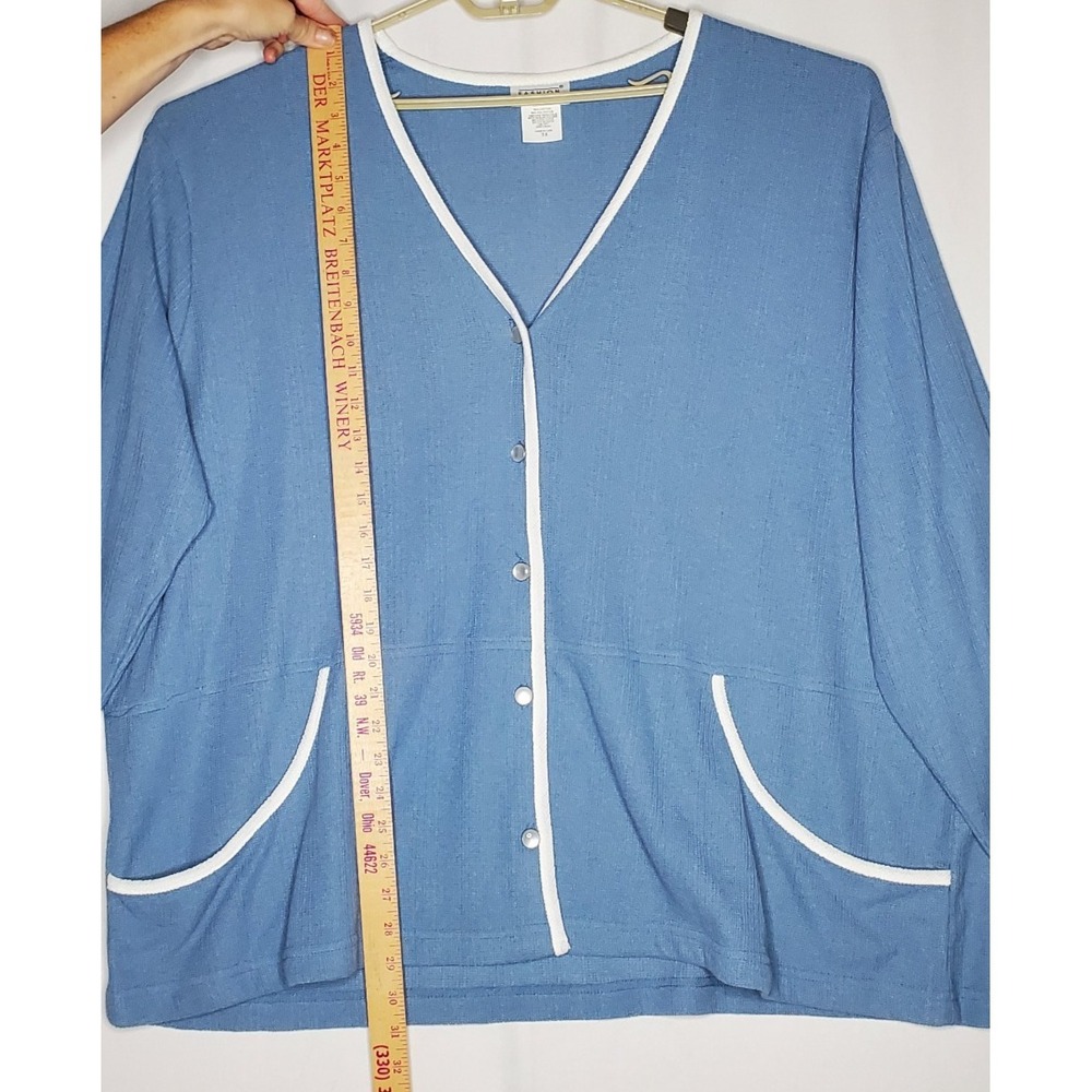 Fashion Formulas Vtg 60s Knit Pant Top Set Womens 3X Blue Textured Button Pocket - Picture 8 of 16